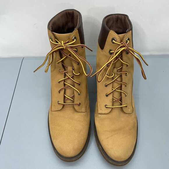 Timberland Brinda Ankle Boots Heeled Booties Nubuck Leather Wheat Tan Womens 9.5 - Picture 7 of 14